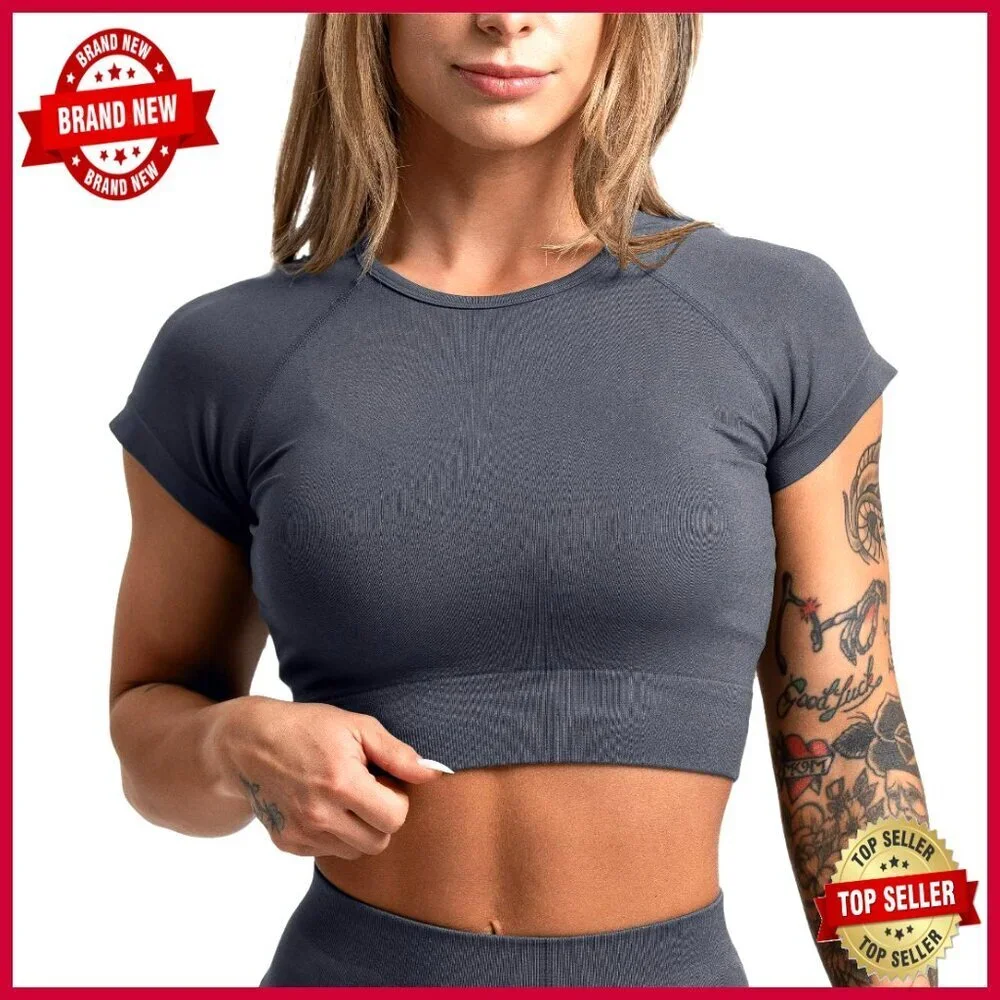 Seamless Cropped Workout Tee with Moisture-Wicking 4-Way Stretch Fabric